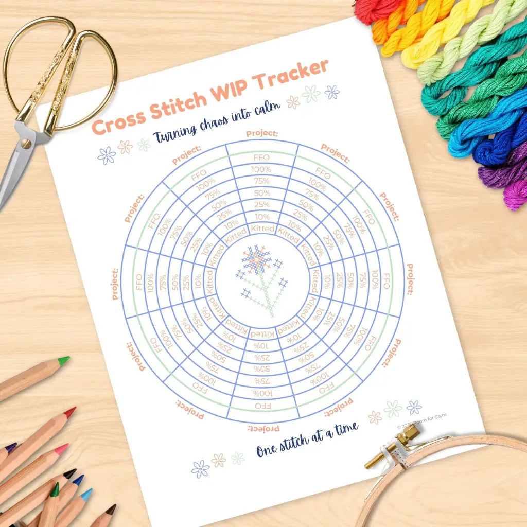 Cross Stitch Work In Progress Tracker - Printable PDF WIP Chart by Room for Calm