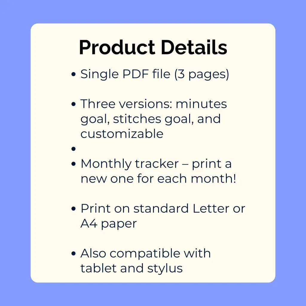 Monthly Cross Stitch Habit Tracker - Printable PDF by Room for Calm
