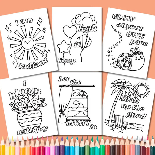 Sunny Day Affirmations Coloring Pages – Bold & Easy Positive Quotes Printable PDF by Room for Calm