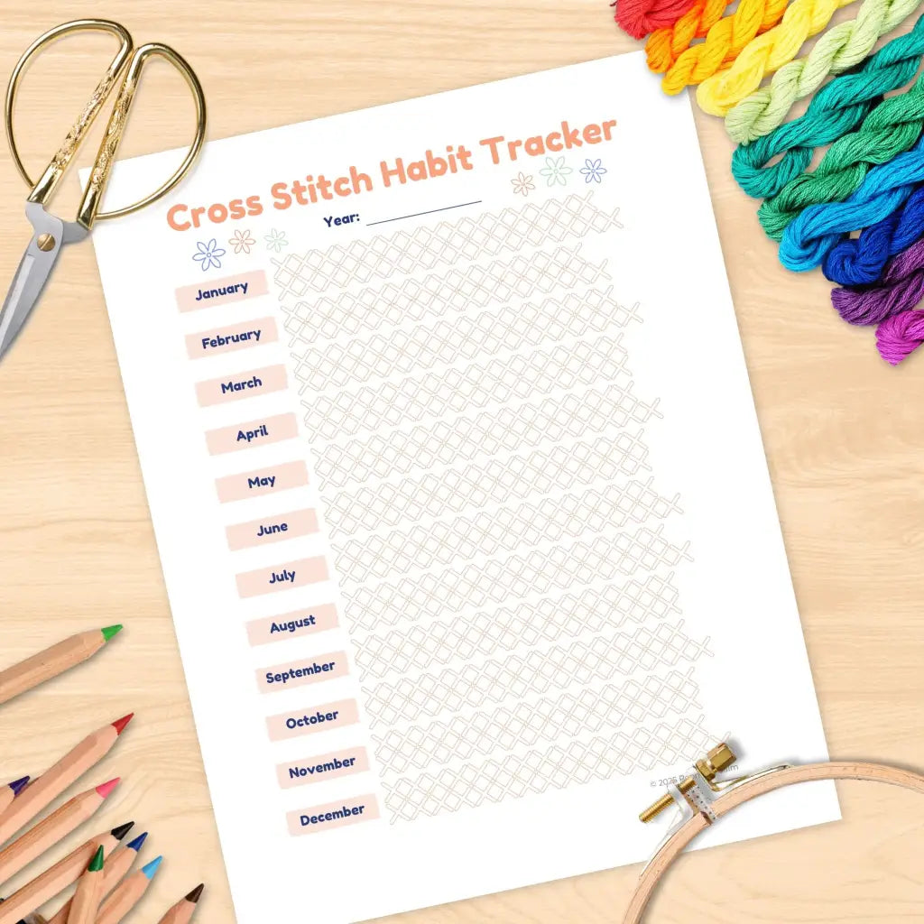 Yearly Cross Stitch Habit Tracker - Printable PDF by Room for Calm