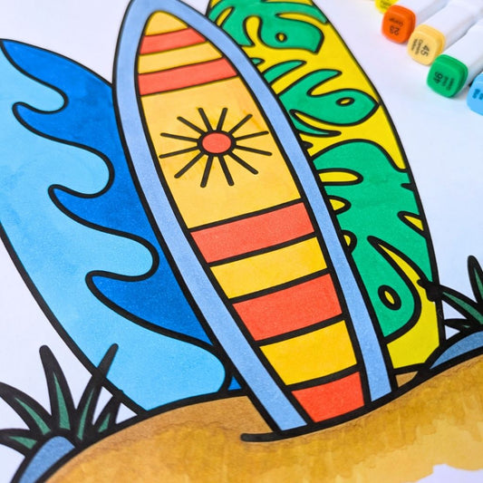 Beach Vibes Summer Coloring Pages – Bold & Easy Printable PDF by Room for Calm
