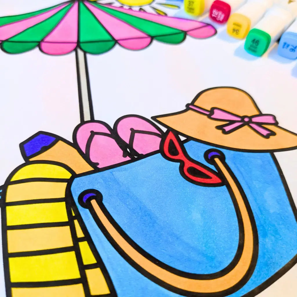Beach Vibes Summer Coloring Pages – Bold & Easy Printable PDF by Room for Calm