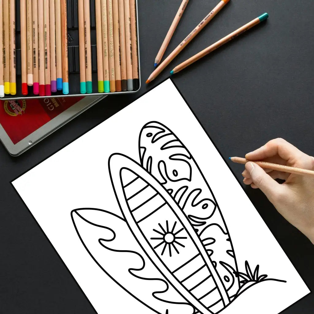 Beach Vibes Summer Coloring Pages – Bold & Easy Printable PDF by Room for Calm