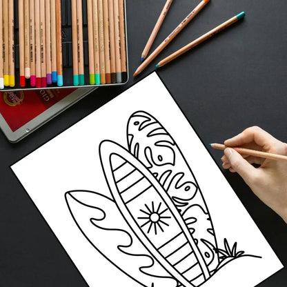 Beach Vibes Summer Coloring Pages – Bold & Easy Printable PDF by Room for Calm