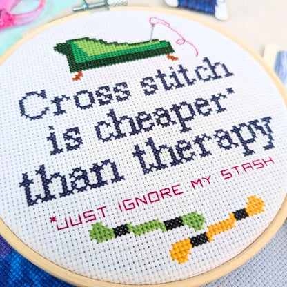 Cheaper Than Therapy - Funny Modern Cross Stitch Pattern by Room for Calm