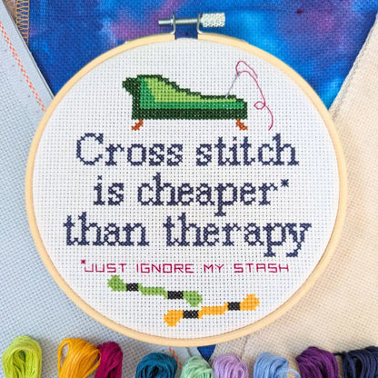 Cheaper Than Therapy - Funny Modern Cross Stitch Pattern by Room for Calm