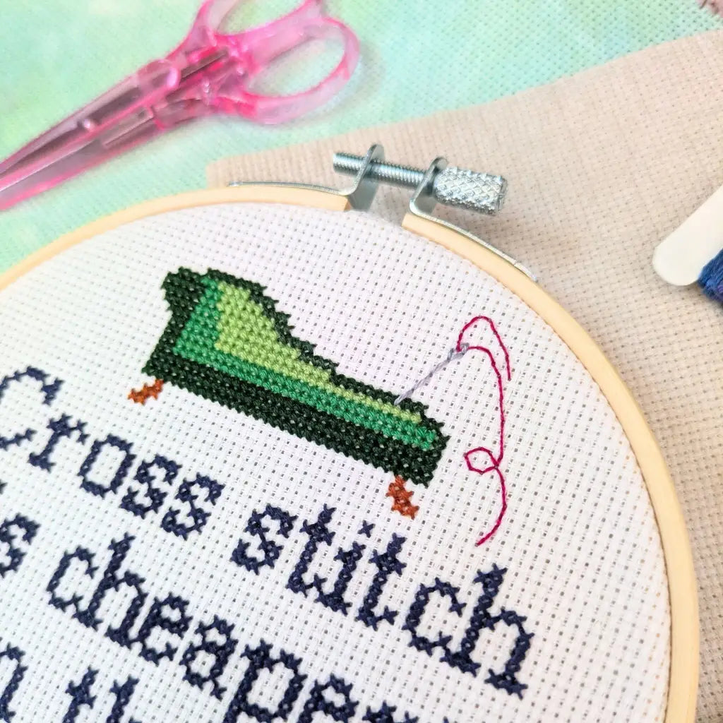 Cheaper Than Therapy - Funny Modern Cross Stitch Pattern by Room for Calm
