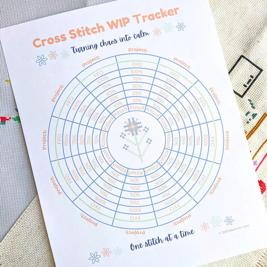 Cross Stitch Work In Progress Tracker - Printable PDF WIP Chart by Room for Calm