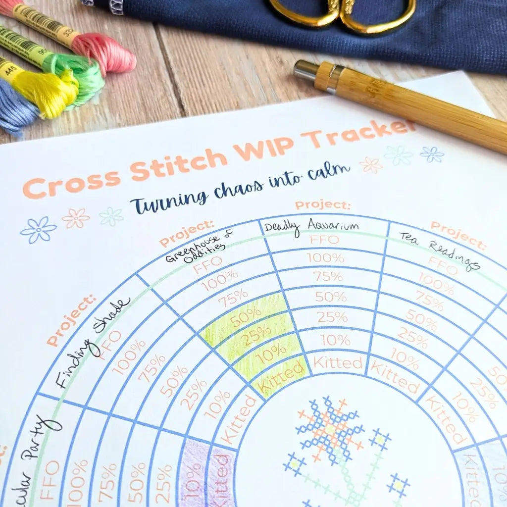 Cross Stitch Work In Progress Tracker - Printable PDF WIP Chart by Room for Calm