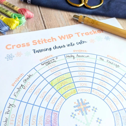 Cross Stitch Work In Progress Tracker - Printable PDF WIP Chart by Room for Calm