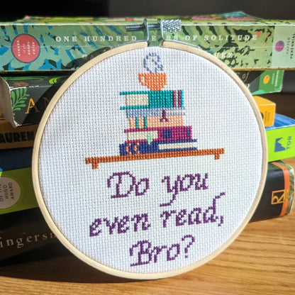 Do You Even Read Bro? Snarky Bookworm Cross Stitch Kit by Room for Calm