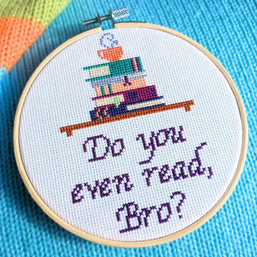 Do You Even Read Bro? Snarky Bookworm PDF Cross Stitch Pattern by Room for Calm