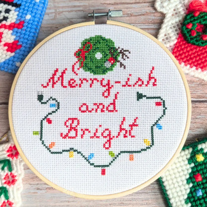 Merry-ish and Bright - Funny Christmas Cross Stitch Pattern by Room for Calm