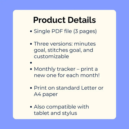 Monthly Cross Stitch Habit Tracker - Printable PDF by Room for Calm