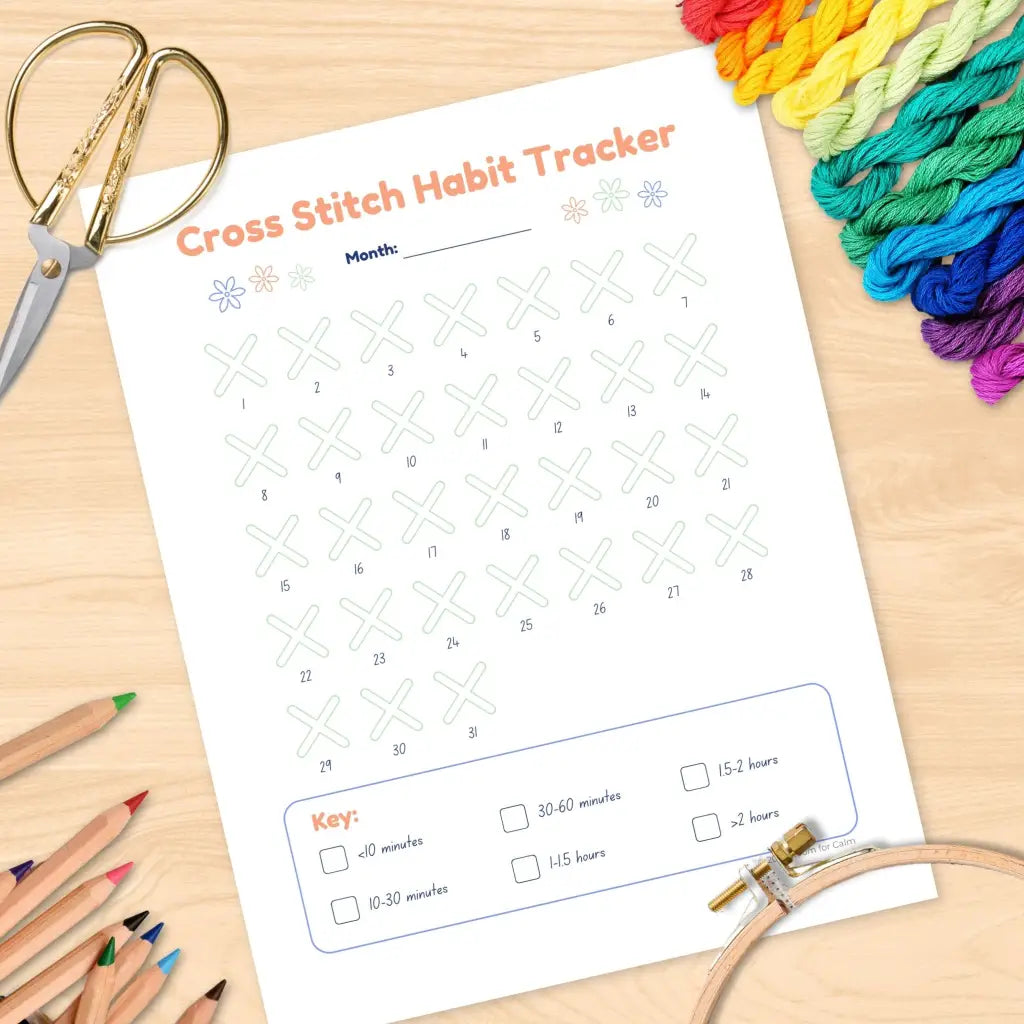 Monthly Cross Stitch Habit Tracker - Printable PDF by Room for Calm