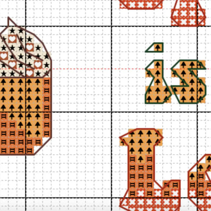 Close up sample of the digital Pumpkin Spice Lover Cozy Fall Cross Stitch Pattern by Room for Calm