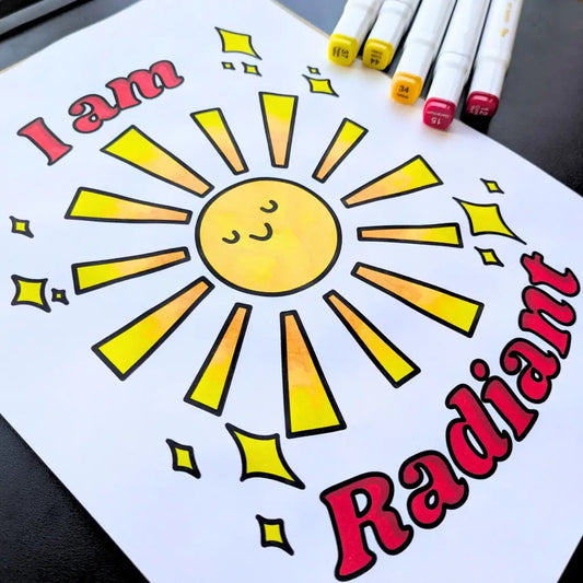 Sunny Day Affirmations Coloring Pages – Bold & Easy Positive Quotes Printable PDF by Room for Calm