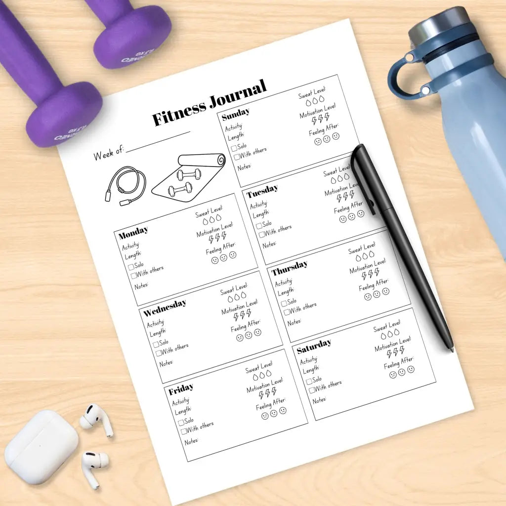 Weekly Fitness Journal by Room for Calm - Printable PDF